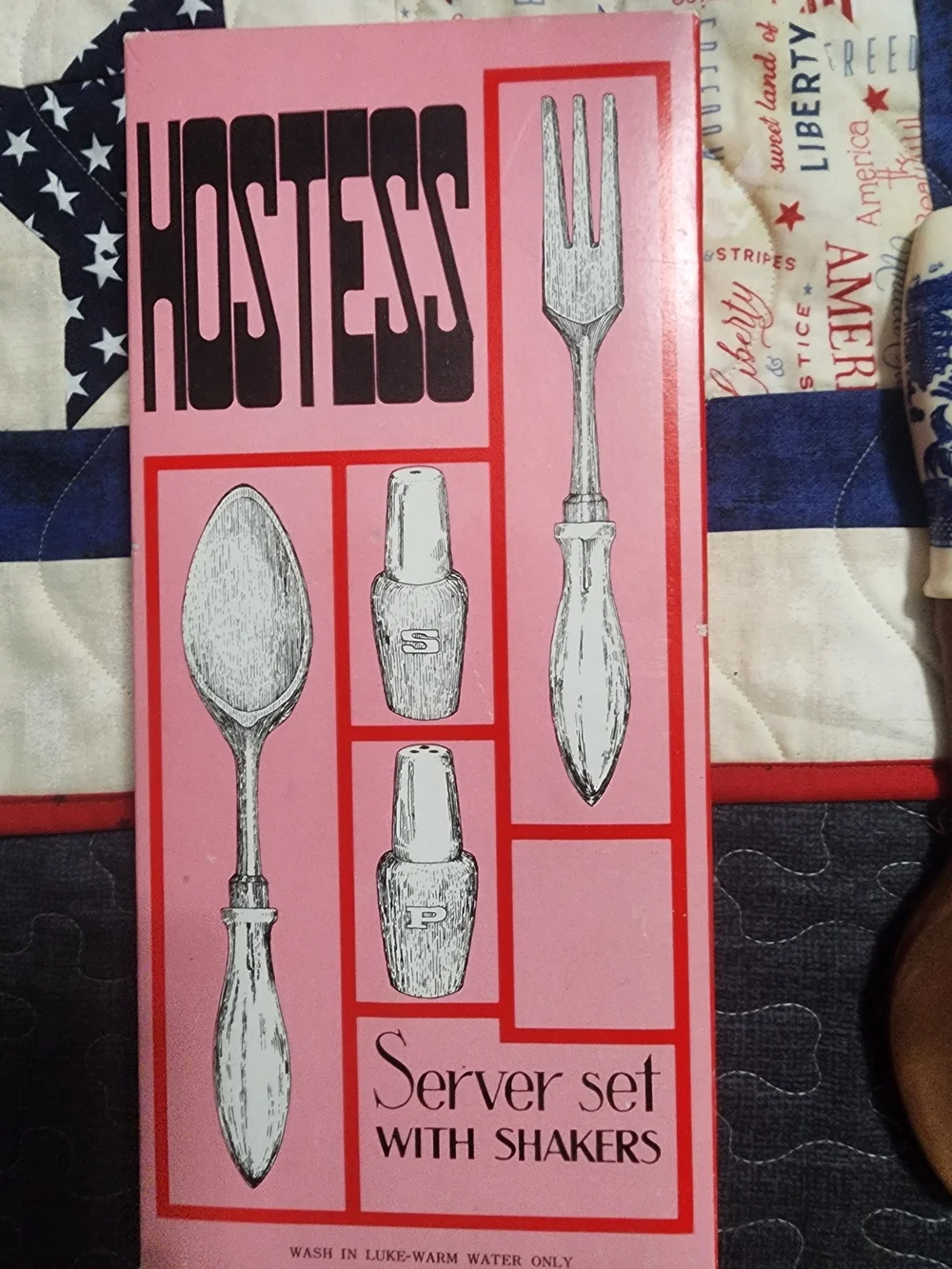 Blue & White Porcelain Handle Wooden Serving Spoon and Fork Set